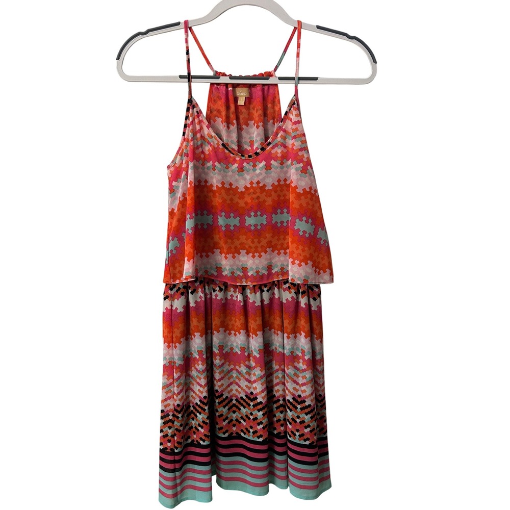 Takara Sleeveless Dress‎ Tiered Ruffle Colorful Print Casual Summer S